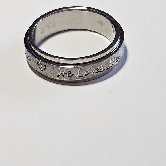 *Sale* He Loves Me Stainless Steel Spinner Ring Band Size 8 - Picture 12 of 15
